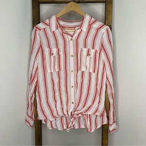 Thread & Supply Red and White Striped Shirt L